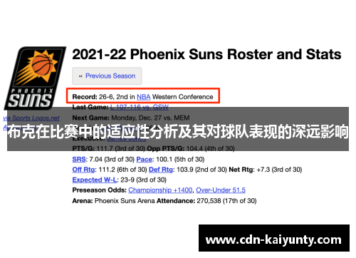 布克在比赛中的适应性分析及其对球队表现的深远影响